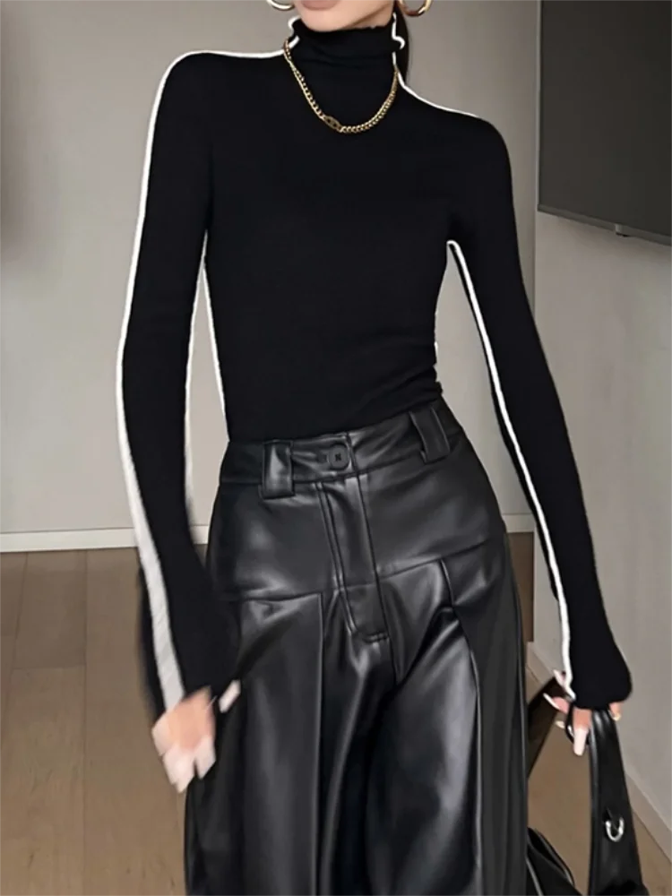 Colour-Block Slim-Fit Turtleneck Top