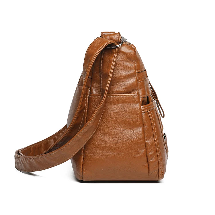 Retro Multi Pocket Crossbody Bag, Soft Synthetic Leather Shoulder Bag, Women's Bag, with Adjustable Shoulder Strap