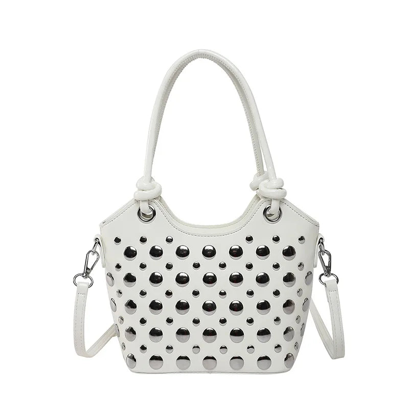 Rivet Shoulder Bags American Style PU Leather Tote Bag Large Capacity Commuting Handbag Messenger Causal Crossbody Commuter Bag