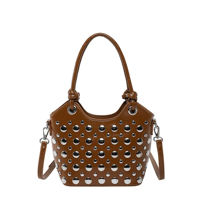 Rivet Shoulder Bags American Style PU Leather Tote Bag Large Capacity Commuting Handbag Messenger Causal Crossbody Commuter Bag