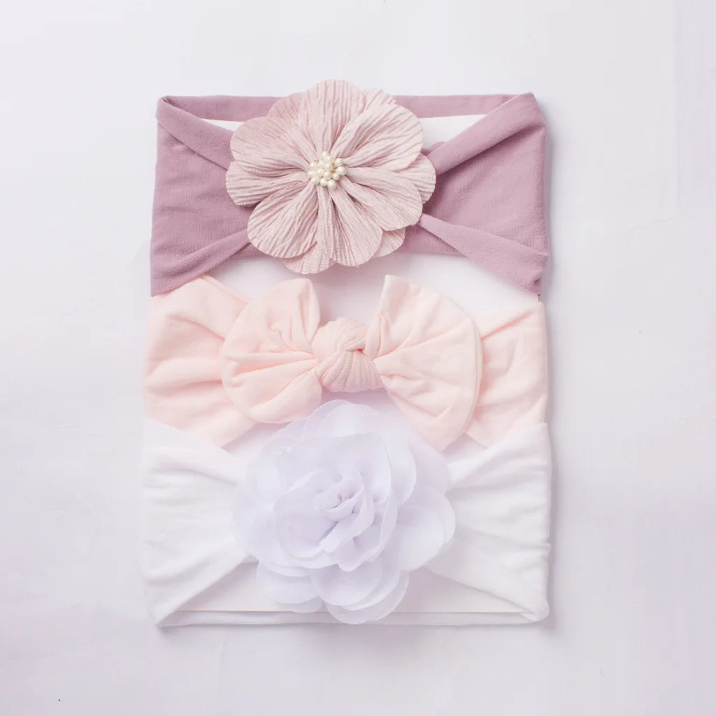 3 sets of new European and American baby headscarves cute baby soft bow flower headbands, children's hair bands