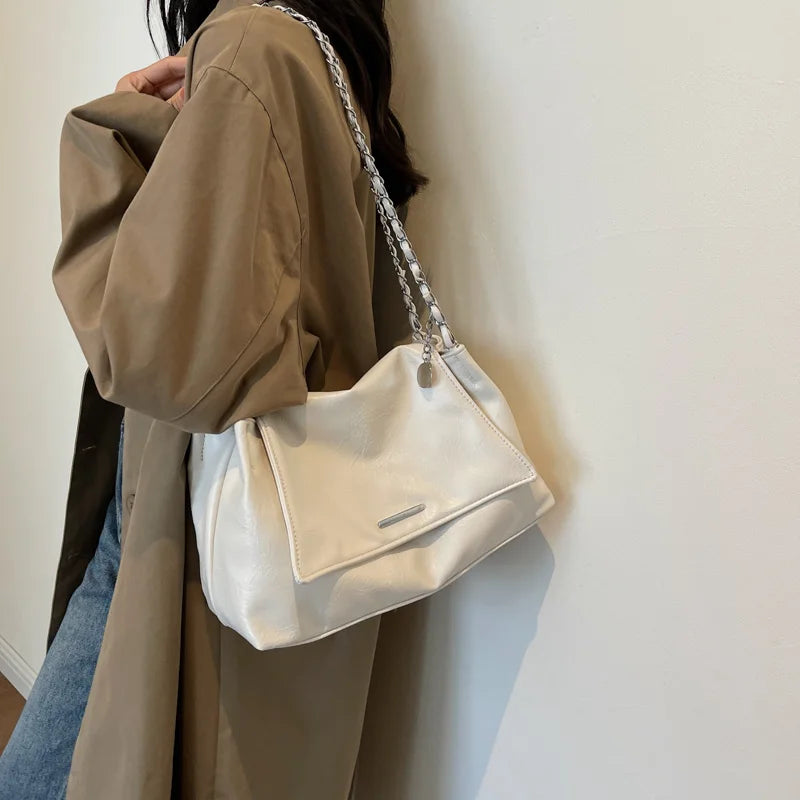 Ladies Handbag Women Fashion Bags Brand Designer Silver Shoulder Bag Large Capacity Female Bag Soft Leather Underarm Bag Totes