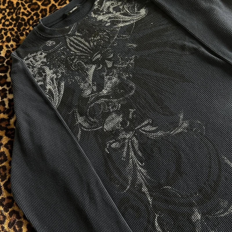 Y2K Skull Graphic Long Sleeve Top