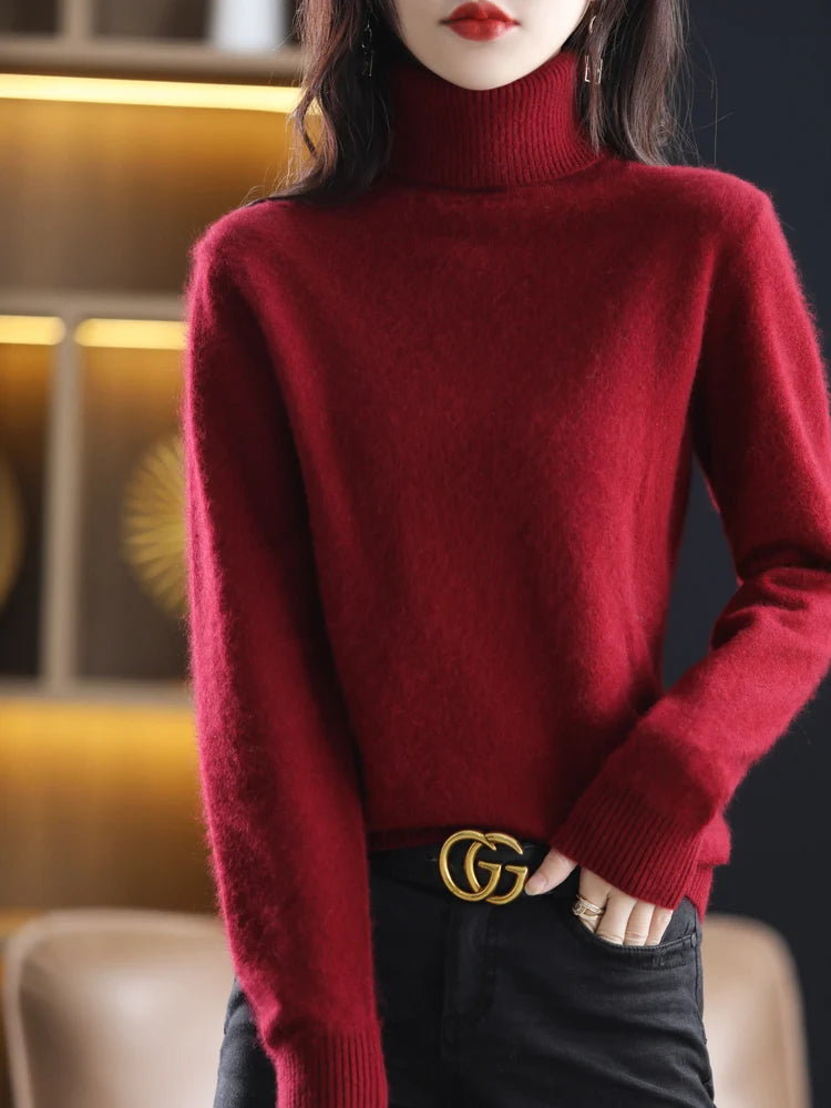 LHZSYY Winter Women Sweater Solid 100%Mink Cashmere Turtleneck Knitted Pullovers Slim Soft Warm Female Long Sleeve 23  Color