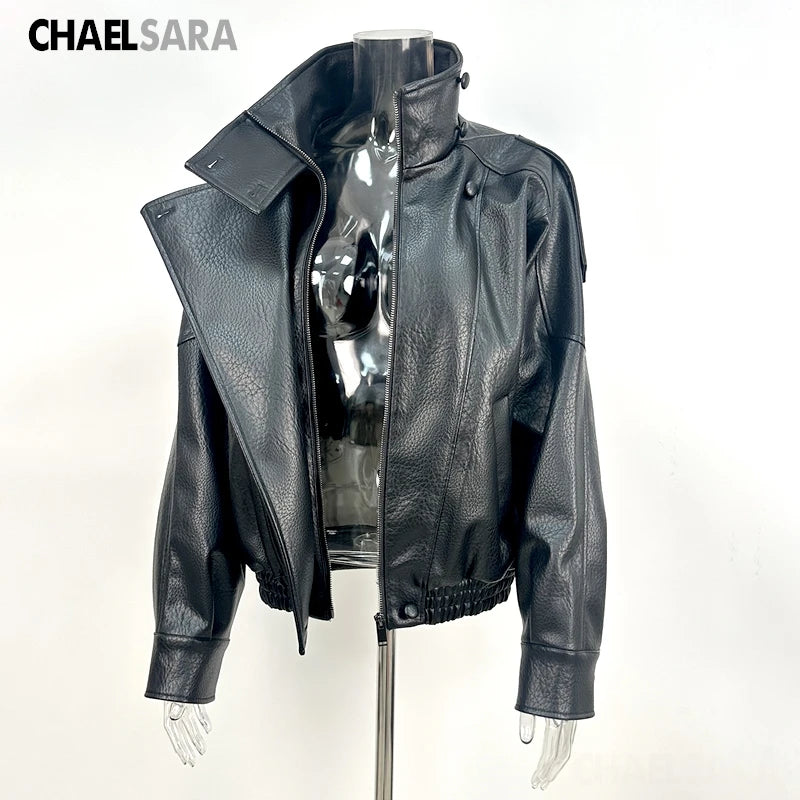 2026 Autumn Winter New High Quality Fashion Black Women Faux Leather Jacket Coat Casual Loose Pockets Biker Outerwear Female