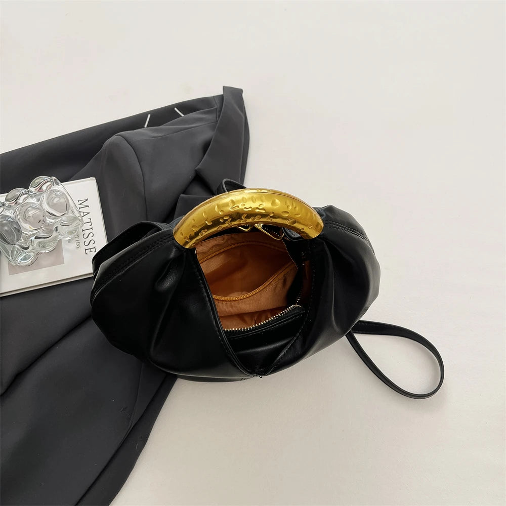 MOODS Retro Gold Ring Handle Women Hobo Bag Soft Vegan Leather Shoulder Crossbody Purse Elegant Luxury Handbag For Evening Party