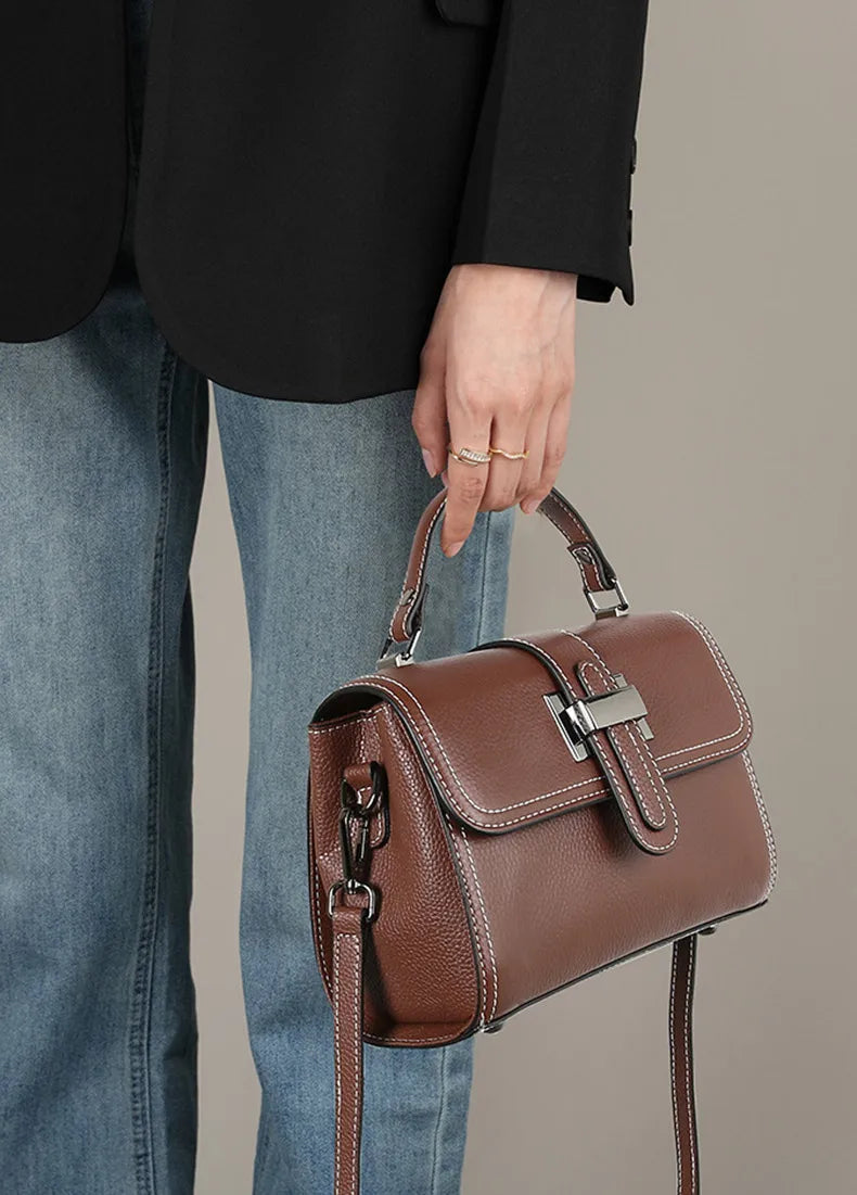 Casual Women Bags Genuine Leather Messenger Bag Cow Leather All-match Single Shoulder Hand-held Square Handbag High Quality