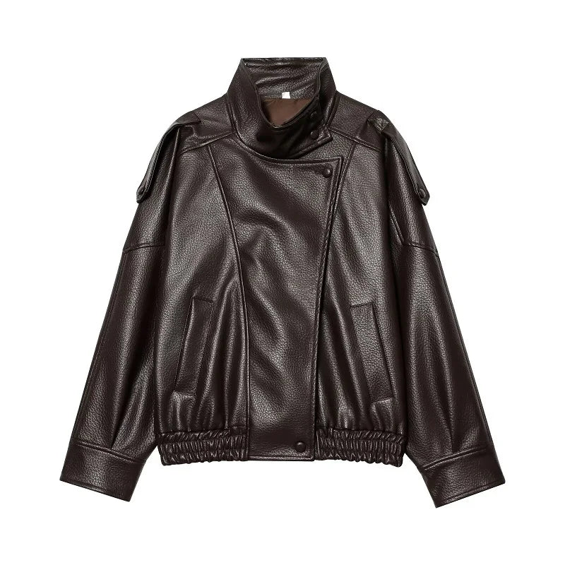 Oversized Faux Leather Bomber Jacket