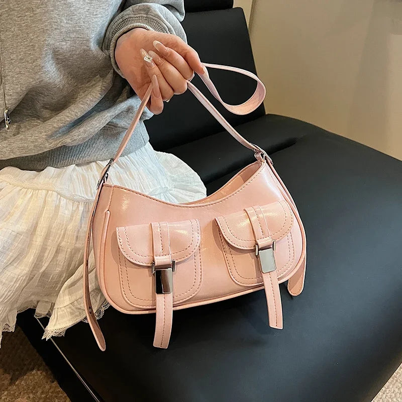 Ladies Shoulder Crossbody Bags PU Leather Women Underarm Bags Solid Color Small Top-handle Bags Purse Female Daily Handbags