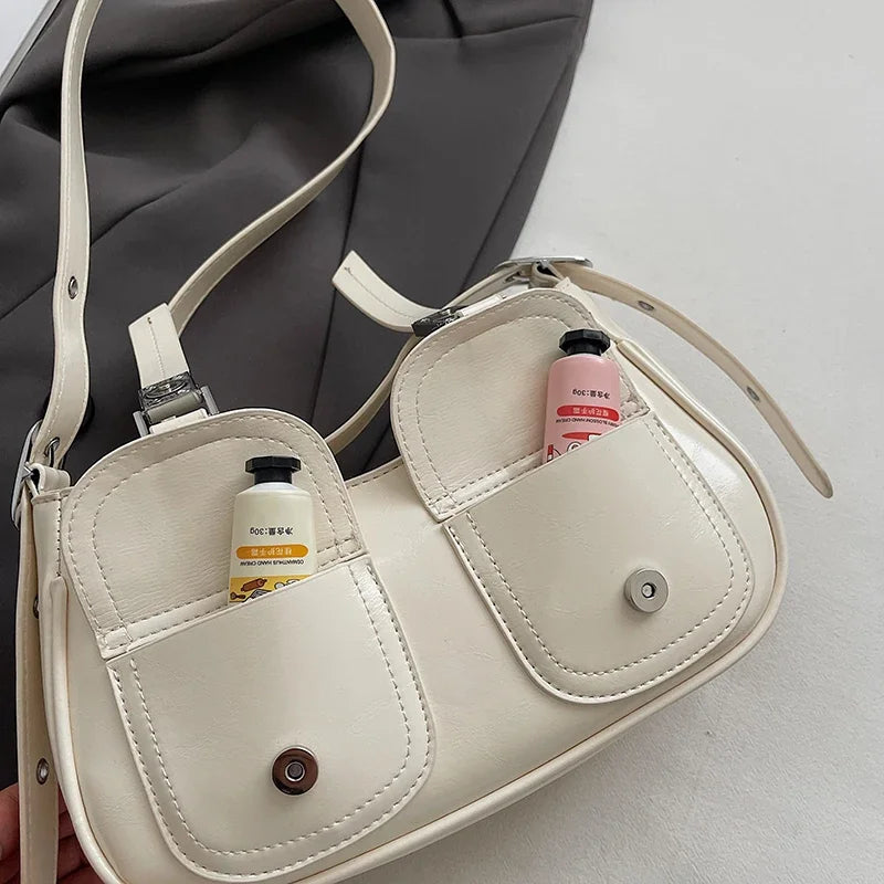 Ladies Shoulder Crossbody Bags PU Leather Women Underarm Bags Solid Color Small Top-handle Bags Purse Female Daily Handbags