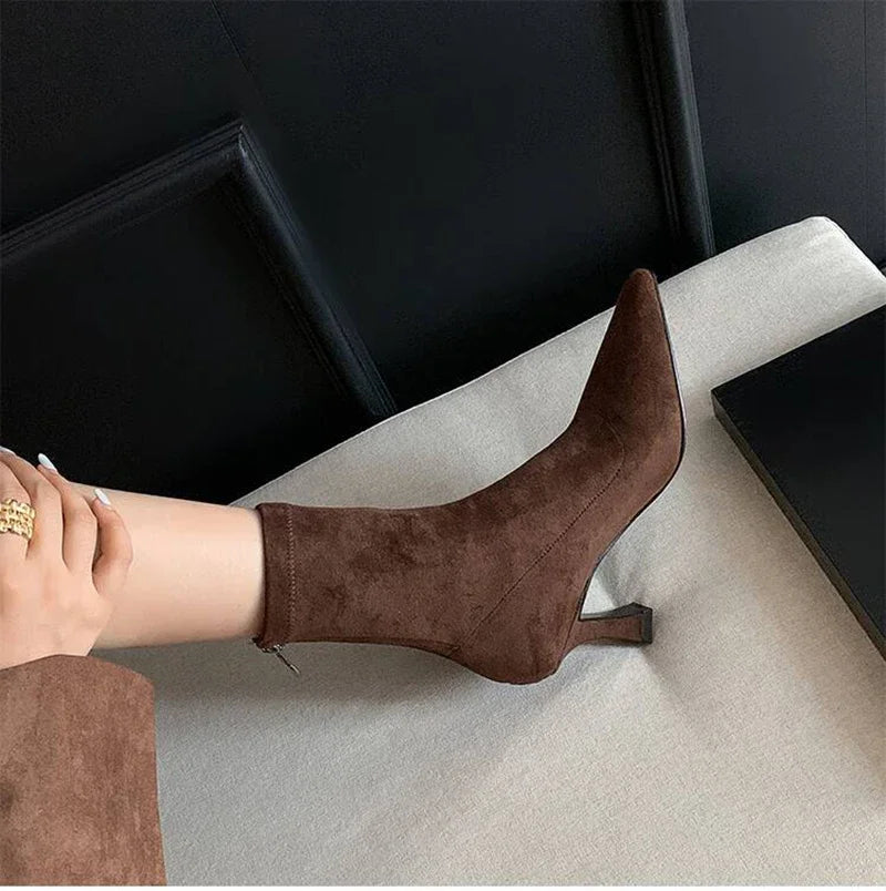 Pointed-Toe Block Heel Ankle Boots