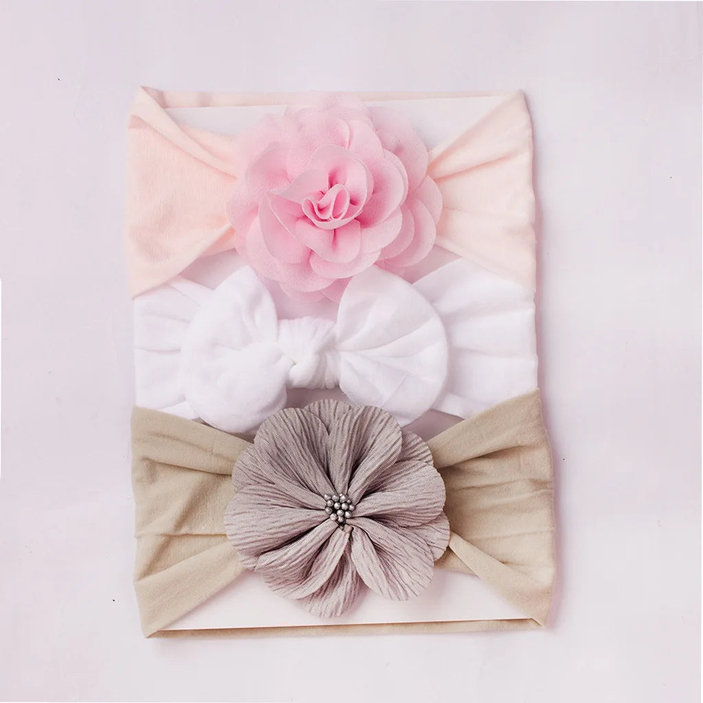3 sets of new European and American baby headscarves cute baby soft bow flower headbands, children's hair bands