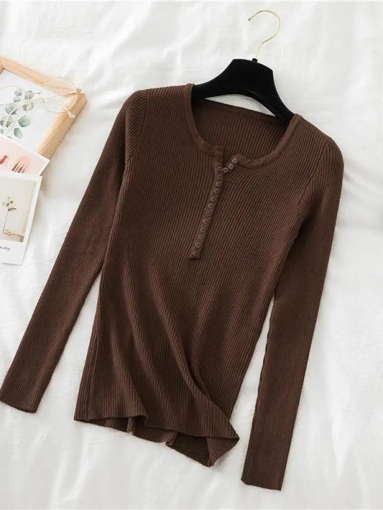 2026 Autumn Winter Button V Neck Sweater Women Basic Slim Pullover Women Sweaters And Pullovers Knit Jumper Soft Warm Tops