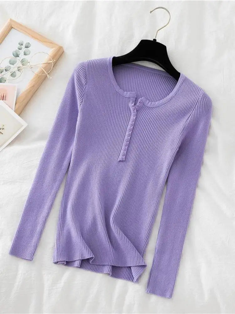 2026 Autumn Winter Button V Neck Sweater Women Basic Slim Pullover Women Sweaters And Pullovers Knit Jumper Soft Warm Tops