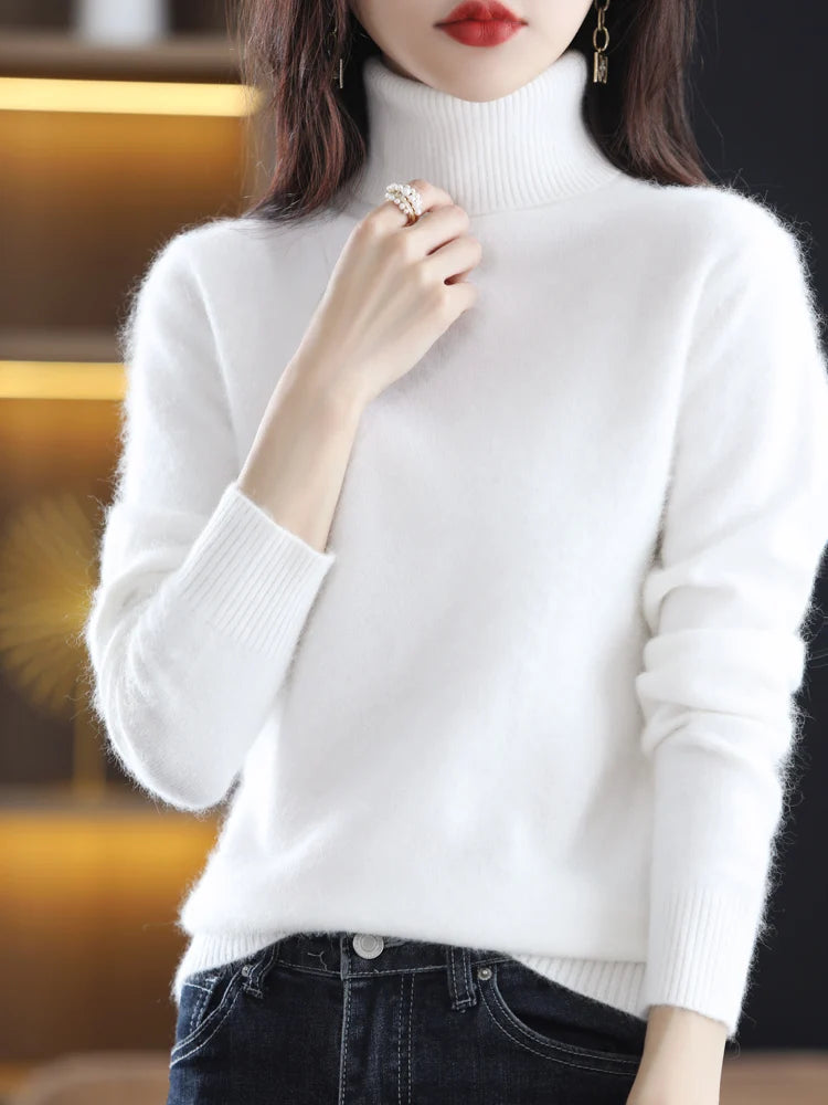 LHZSYY Winter Women Sweater Solid 100%Mink Cashmere Turtleneck Knitted Pullovers Slim Soft Warm Female Long Sleeve 23  Color
