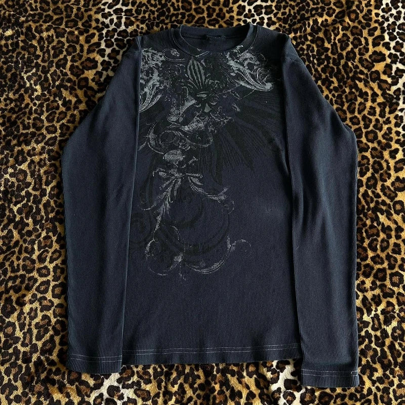 Y2K Skull Graphic Long Sleeve Top