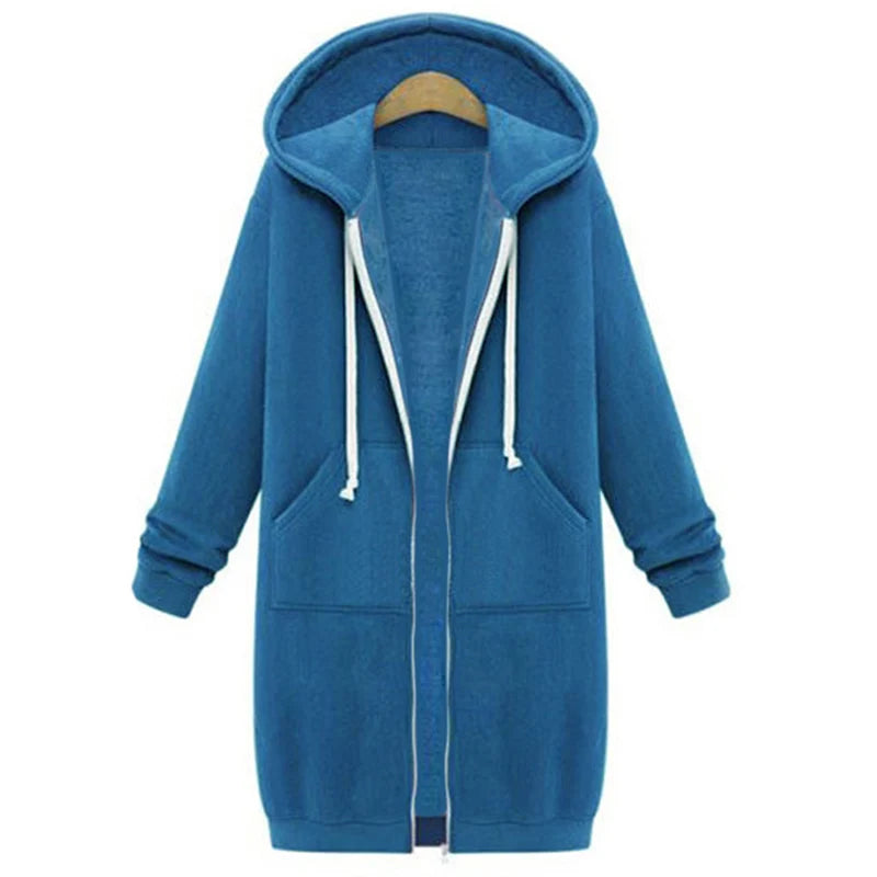 Women's Autumn Winter Thicken Hoodies Parkas Loose Hooded Jackets Zipper Pocket Maxi Size Sweatshirt Sports Dresses Outwear