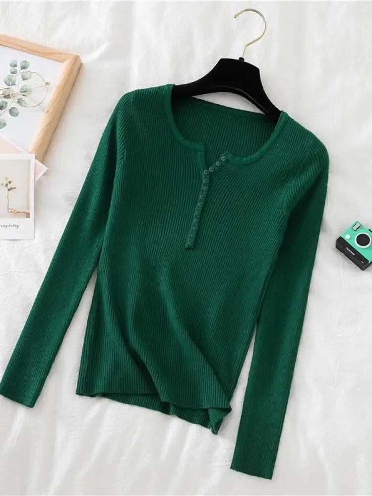 2026 Autumn Winter Button V Neck Sweater Women Basic Slim Pullover Women Sweaters And Pullovers Knit Jumper Soft Warm Tops