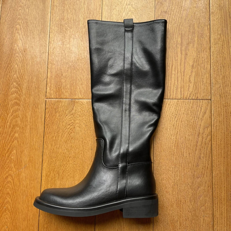 INS Plus Size 34-43 New Fashion Full Genuine Leather Boots Women Slip On Knee High Boots Autumn Winter Straight Knight Botas