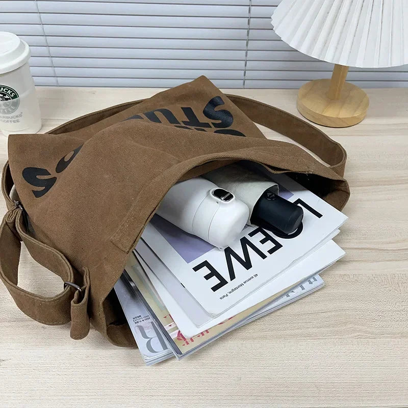 New Thickened Washed Canvas Bag, Korean Women Handbag Shoulder Bag, Large Capacity Women's Shopping Bags, Student School Bags