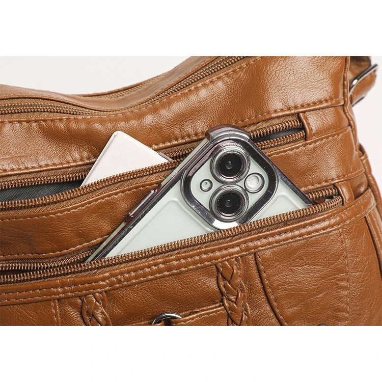 Retro Multi Pocket Crossbody Bag, Soft Synthetic Leather Shoulder Bag, Women's Bag, with Adjustable Shoulder Strap