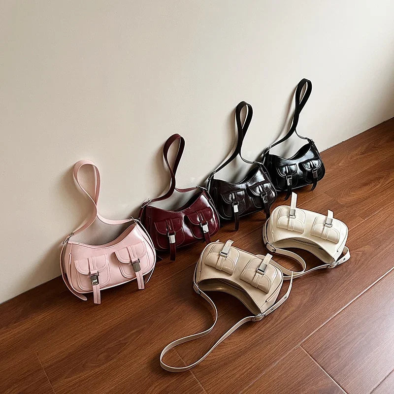 Ladies Shoulder Crossbody Bags PU Leather Women Underarm Bags Solid Color Small Top-handle Bags Purse Female Daily Handbags