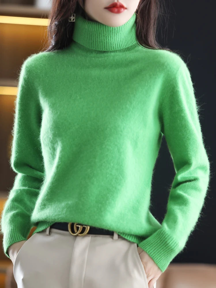 LHZSYY Winter Women Sweater Solid 100%Mink Cashmere Turtleneck Knitted Pullovers Slim Soft Warm Female Long Sleeve 23  Color