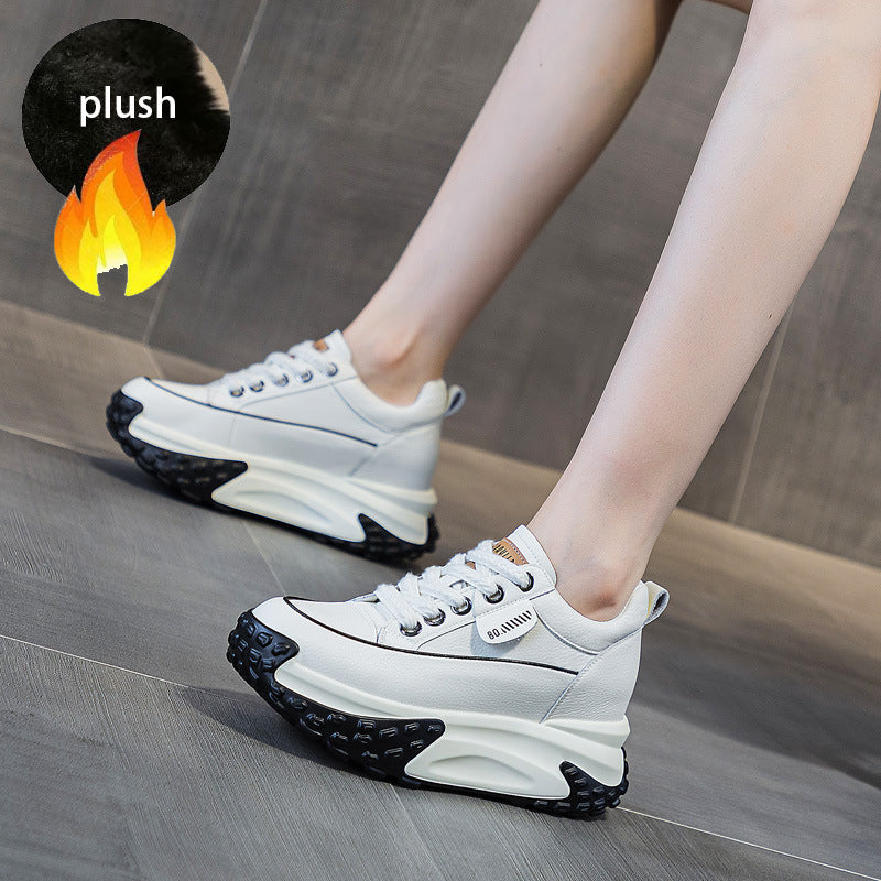 Fujin 3 inch 7cm Genuine Leather Platform Wedge Fashion Women fall winter Chunky Sneakers Heel Shoes Breathable Comfortable