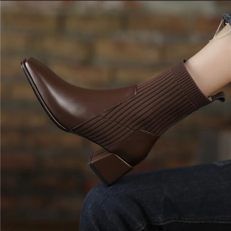 2026 Autumn Winter New Ankle Socks Shoes Women Fashion Large Size 43 Knitted Short Boots Women Slip on High Heels Botas De Mujer