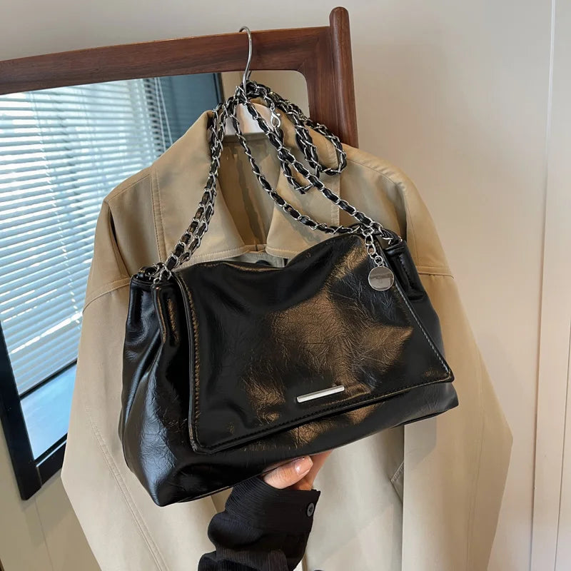 Ladies Handbag Women Fashion Bags Brand Designer Silver Shoulder Bag Large Capacity Female Bag Soft Leather Underarm Bag Totes