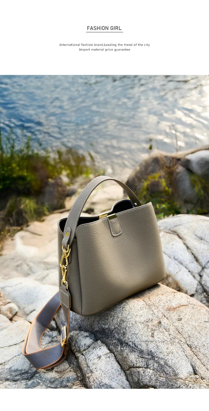 YANATARI Genuine Leather Woman Bag Shoulder Bag Handbags Crossbody Bag Luxury Designer Minimalism Bag Cattle Leather Grey