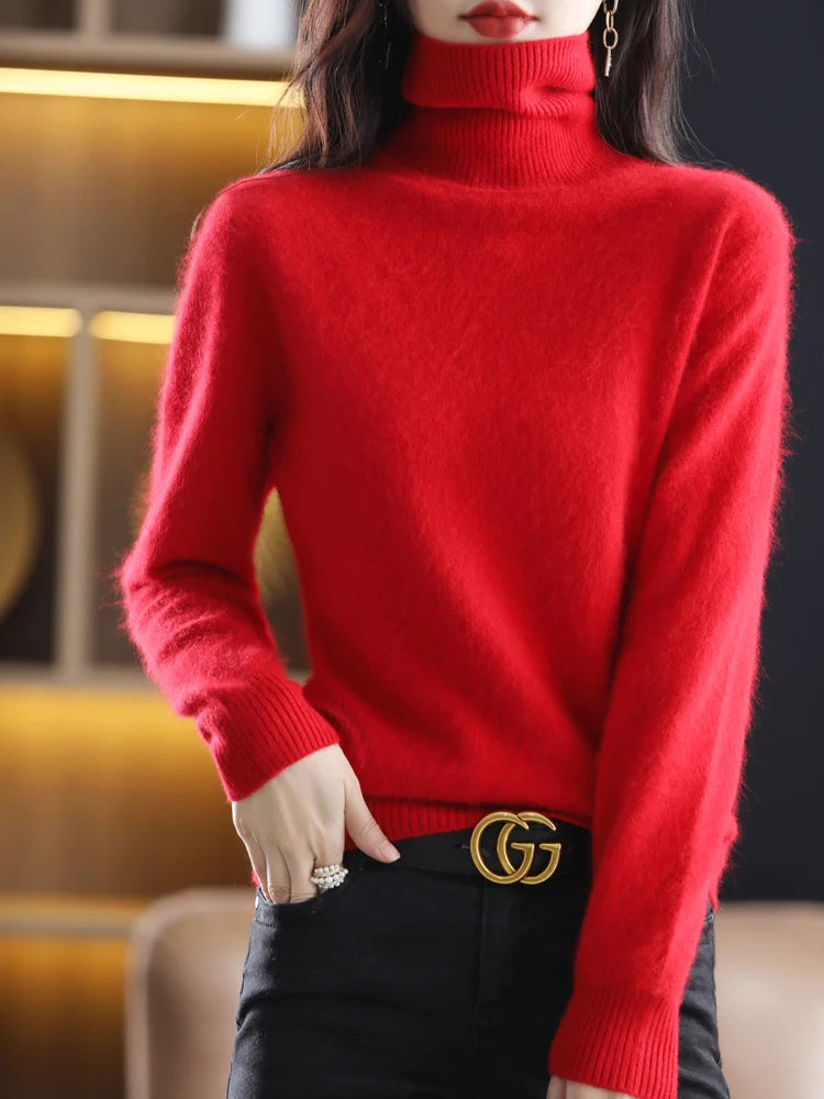 LHZSYY Winter Women Sweater Solid 100%Mink Cashmere Turtleneck Knitted Pullovers Slim Soft Warm Female Long Sleeve 23  Color