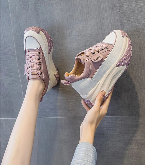 Fujin 3 inch 7cm Genuine Leather Platform Wedge Fashion Women fall winter Chunky Sneakers Heel Shoes Breathable Comfortable