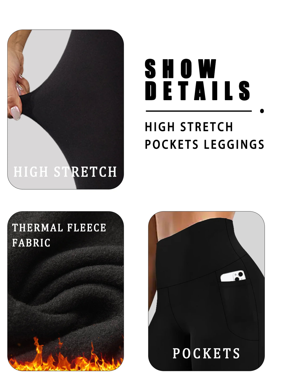 Womens Thermal Fleece Lined High Waisted with Pockets Leggings, Workout Winter Warm Tights Soft Yoga Running Pants