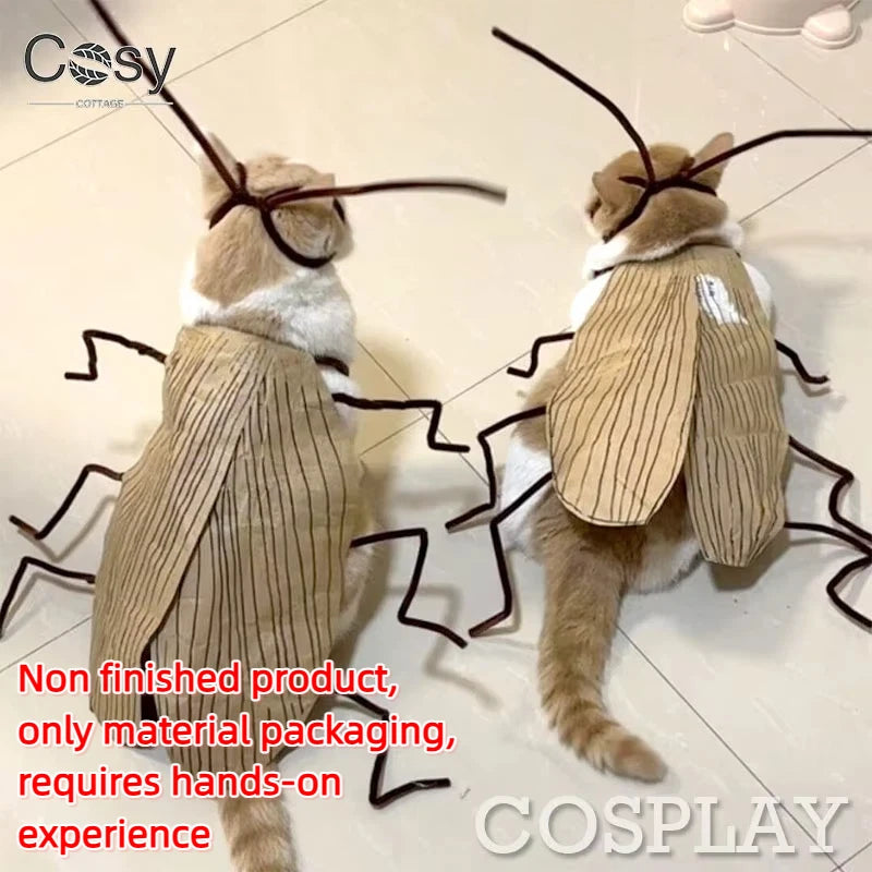 Realistic Cockroach Cat Costume with Detachable Wings Funny Cockroach Clothing for Cat | Cosplay Dress Up DIY Material Pack