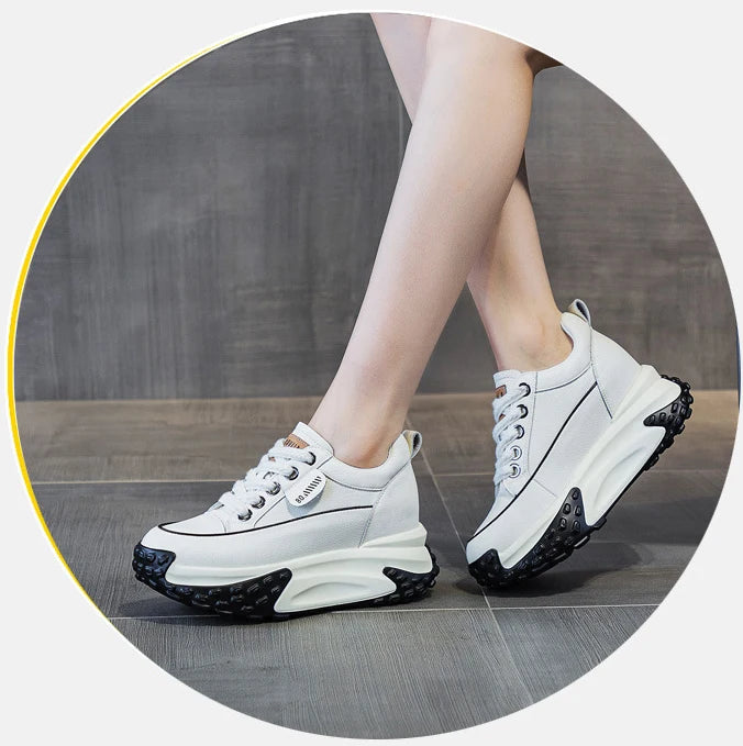 Fujin 3 inch 7cm Genuine Leather Platform Wedge Fashion Women fall winter Chunky Sneakers Heel Shoes Breathable Comfortable