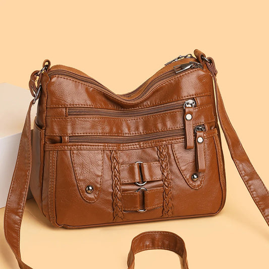 Retro Multi Pocket Crossbody Bag, Soft Synthetic Leather Shoulder Bag, Women's Bag, with Adjustable Shoulder Strap