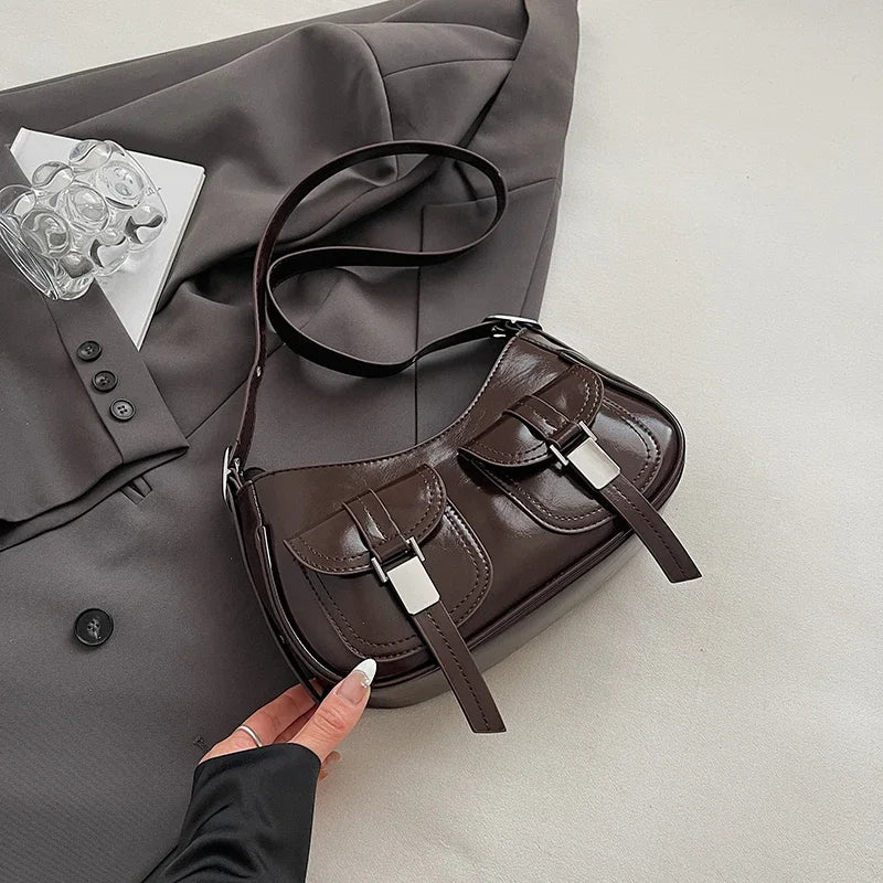 Ladies Shoulder Crossbody Bags PU Leather Women Underarm Bags Solid Color Small Top-handle Bags Purse Female Daily Handbags