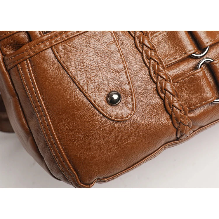 Retro Multi Pocket Crossbody Bag, Soft Synthetic Leather Shoulder Bag, Women's Bag, with Adjustable Shoulder Strap