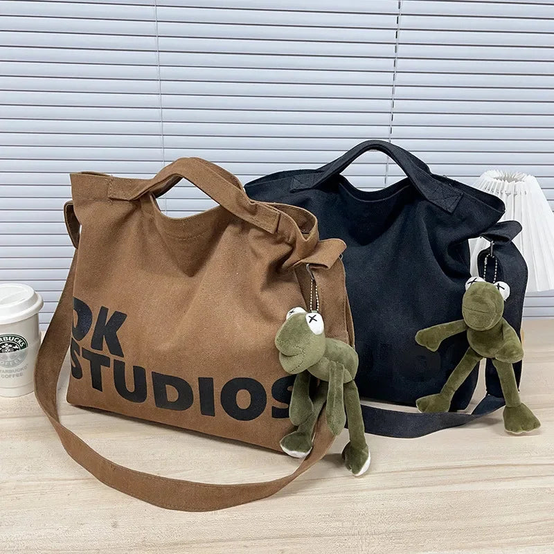 New Thickened Washed Canvas Bag, Korean Women Handbag Shoulder Bag, Large Capacity Women's Shopping Bags, Student School Bags