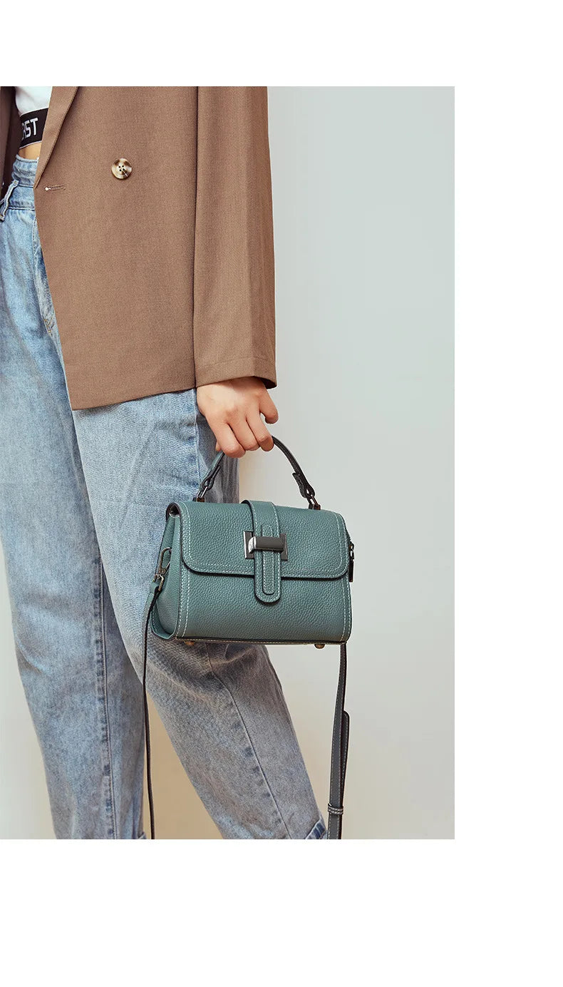 Casual Women Bags Genuine Leather Messenger Bag Cow Leather All-match Single Shoulder Hand-held Square Handbag High Quality