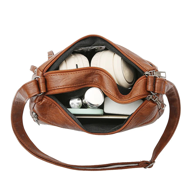 Retro Multi Pocket Crossbody Bag, Soft Synthetic Leather Shoulder Bag, Women's Bag, with Adjustable Shoulder Strap