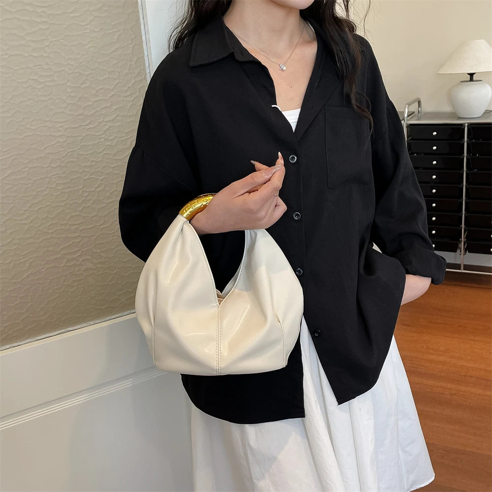 MOODS Retro Gold Ring Handle Women Hobo Bag Soft Vegan Leather Shoulder Crossbody Purse Elegant Luxury Handbag For Evening Party