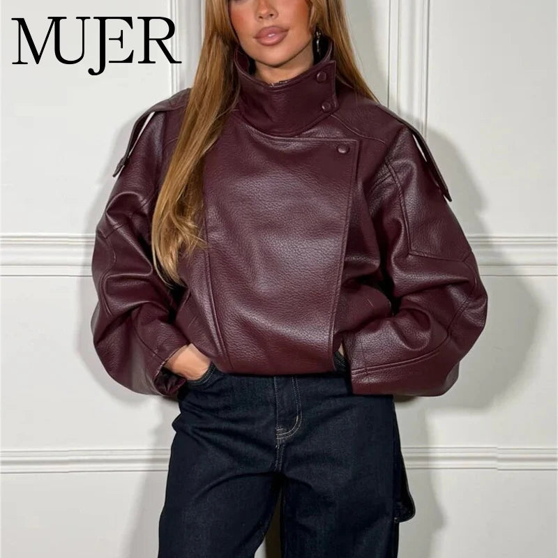 Oversized Faux Leather Bomber Jacket