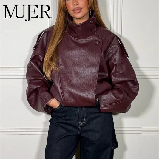 Oversized Faux Leather Bomber Jacket