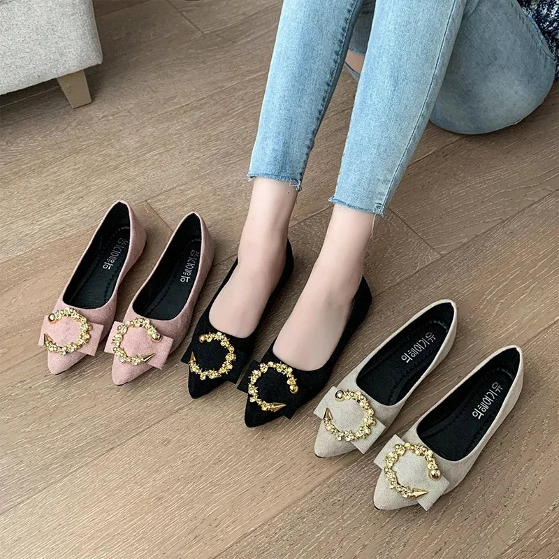 Spring and Autumn Casual Fashion Pointed Toe Comfortable Non-slip Wear-resistant Simple Metal Decorative Women's Shoes