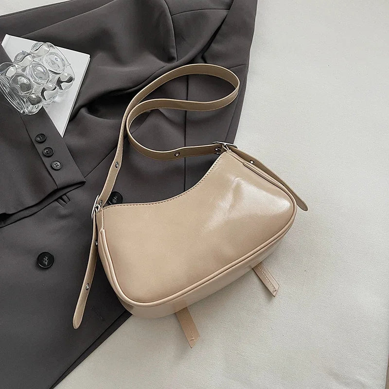 Ladies Shoulder Crossbody Bags PU Leather Women Underarm Bags Solid Color Small Top-handle Bags Purse Female Daily Handbags
