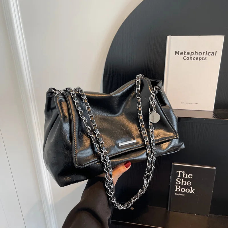 Ladies Handbag Women Fashion Bags Brand Designer Silver Shoulder Bag Large Capacity Female Bag Soft Leather Underarm Bag Totes