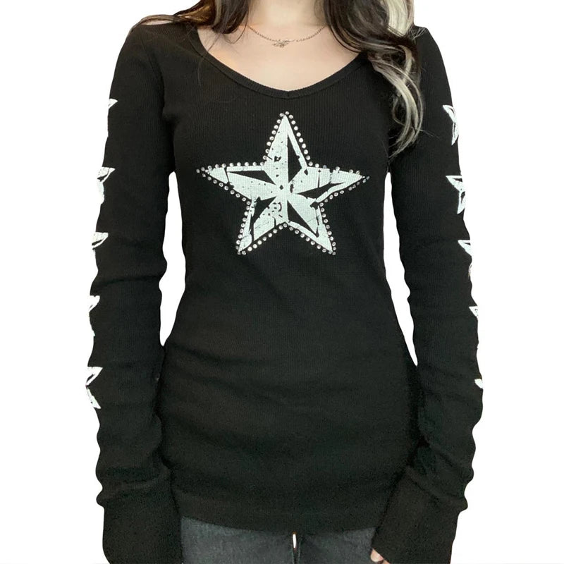 Y2K Skull Graphic Long Sleeve Top