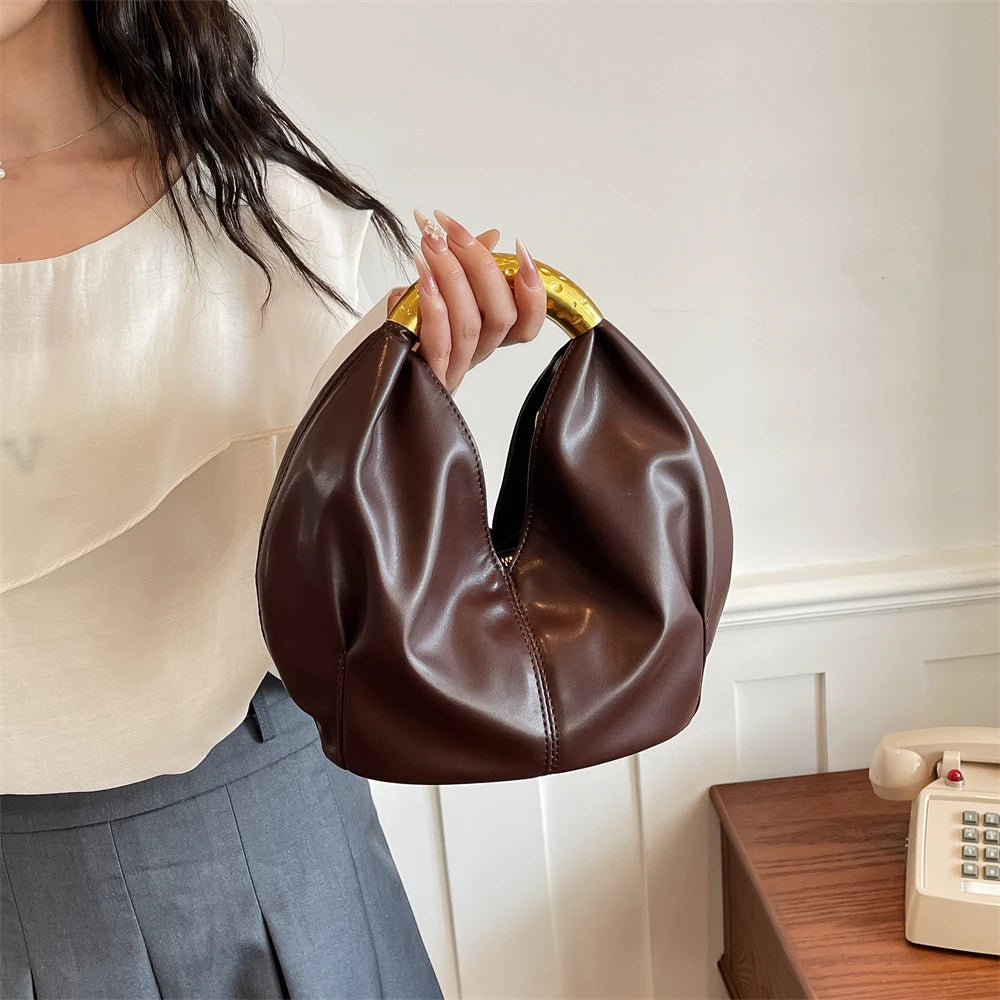 MOODS Retro Gold Ring Handle Women Hobo Bag Soft Vegan Leather Shoulder Crossbody Purse Elegant Luxury Handbag For Evening Party